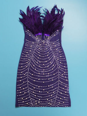 Feather Rhinestone Minidress