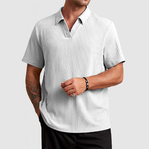 Men's Cotton Knit Striped Textured Short Sleeve Polo Shirt