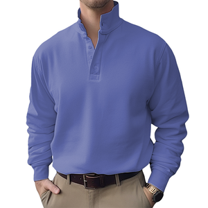 Gentleman's Simple Stand-up Collar Long sleeved Polo Shirt