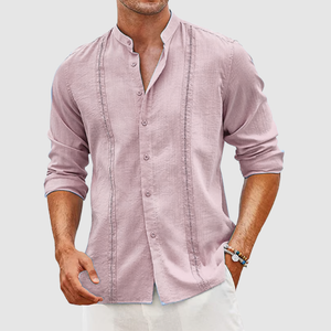 Men's solid color shirt long sleeve lapel shirt casual sports shirt