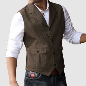 Men's Retro Flip Collar Herringbone Slim Fitting Vest