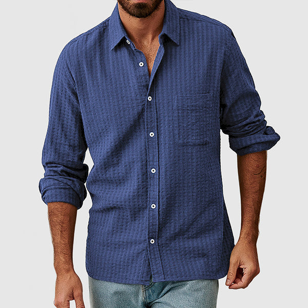 Men's Casual Basic Textured Cotton Shirt