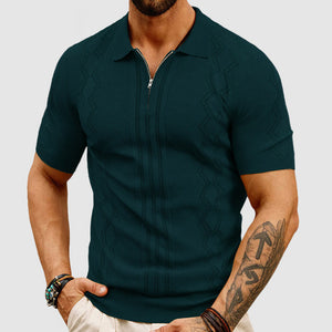 Men's Casual Geometric Patchwork Knit Polo Shirt