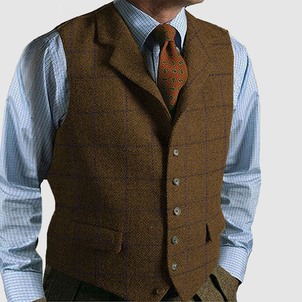 Men's Vintage Plaid Basic Lapel Sleeveless Vest