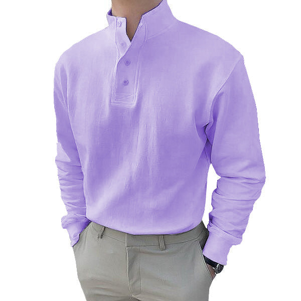 Gentleman's Simple Basic Stand-up Collar Long-sleeved Polo Shirt