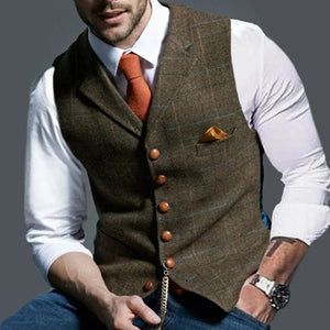 Men's Classic Lapel Check Sleeveless Vest