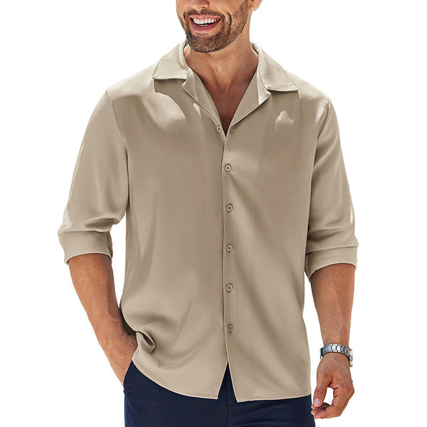 Men's Silky Breathable Pure Cotton Silk Lapel Long Sleeve Shirt