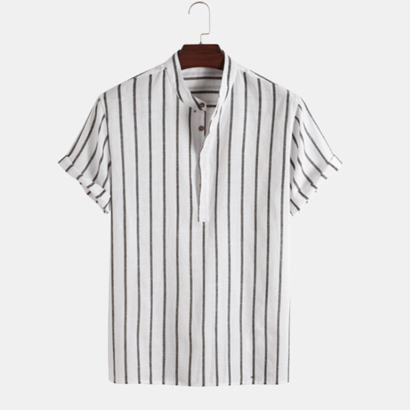 Men's half button casual striped office shirt