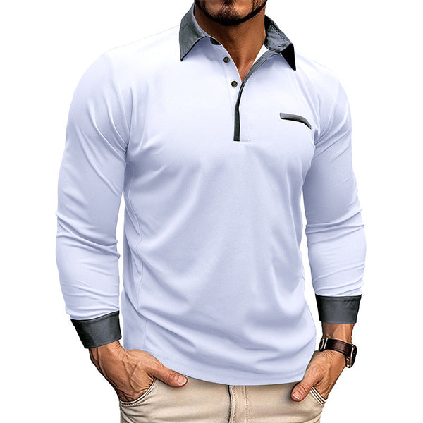 Men's new casual long sleeve lapel Polo shirt Henry shirt men's top