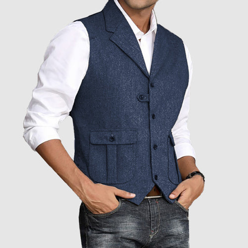 Men's Retro Flip Collar Herringbone Slim Fitting Vest