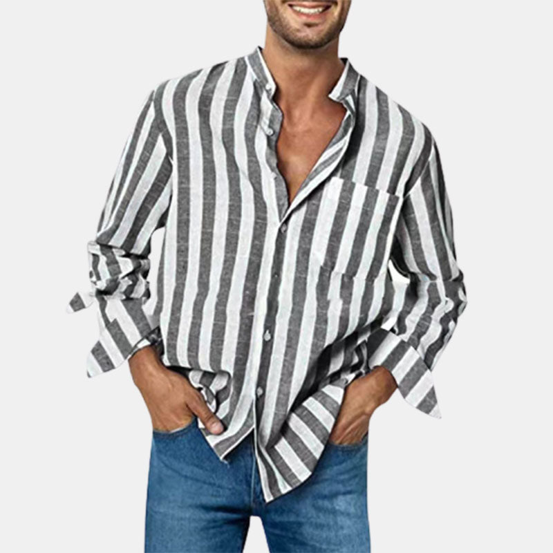 Summer striped casual lapel fitting thin men's shirt