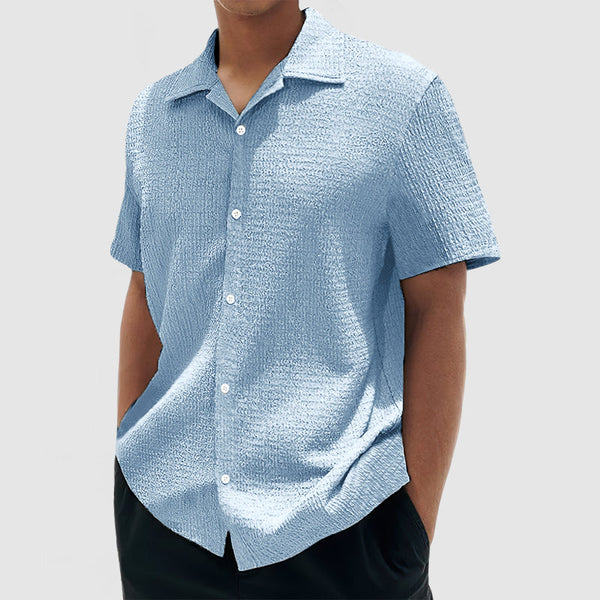 Men's Everyday Casual Cotton Textured Short Sleeve Shirt