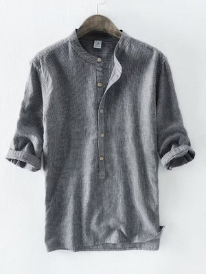 Men's plain linen shirt Men's long sleeve summer casual top