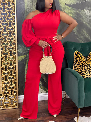 One Shoulder Belted Jumpsuit