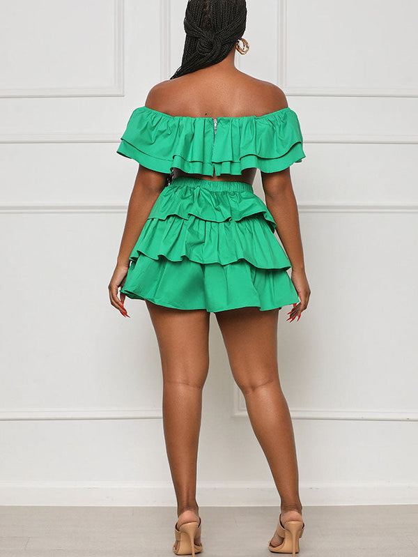 Ruffle Crop Top Shorts Set