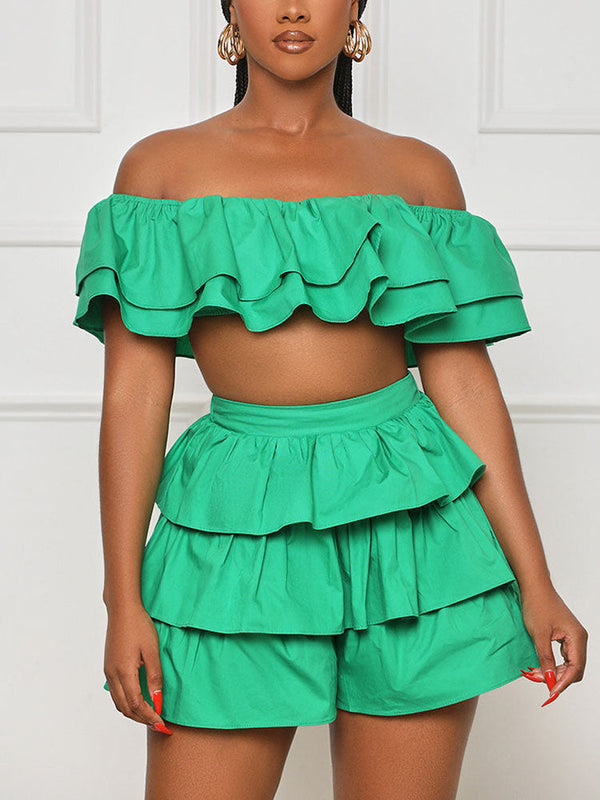 Ruffle Crop Top Shorts Set