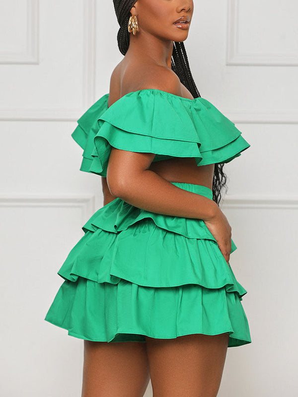 Ruffle Crop Top Shorts Set