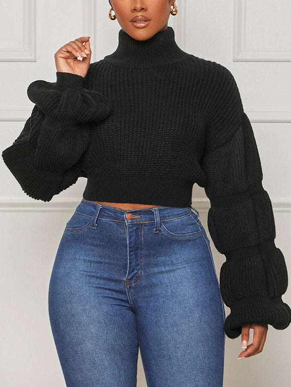 Turtleneck Puffy Sleeve Sweater