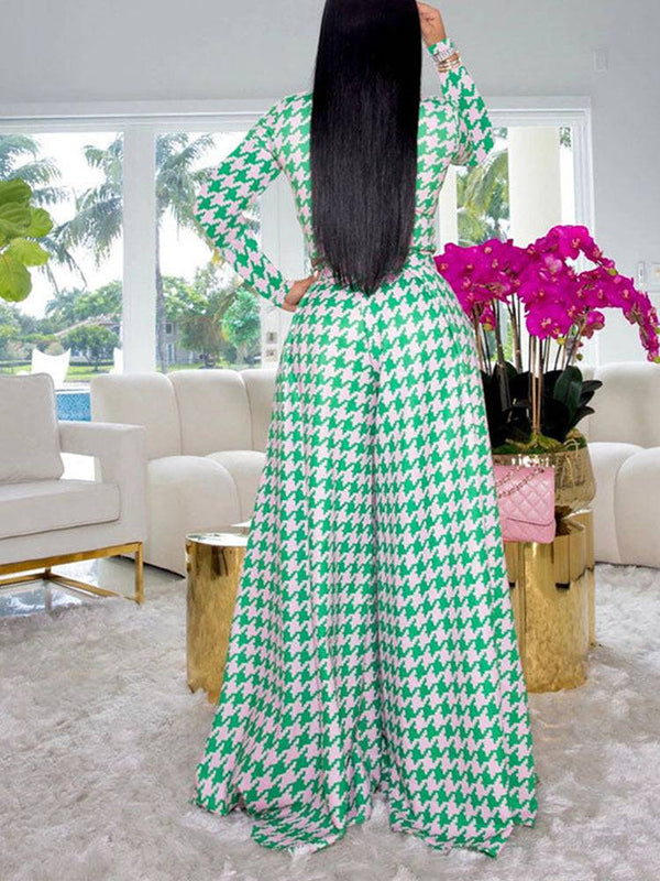 Plaid Long Sleeve Wide Leg Set