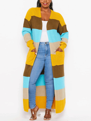 Knitted Multicolor Colorblock Cardigan