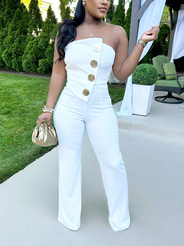 Strapless Gold Decor Jumpsuit