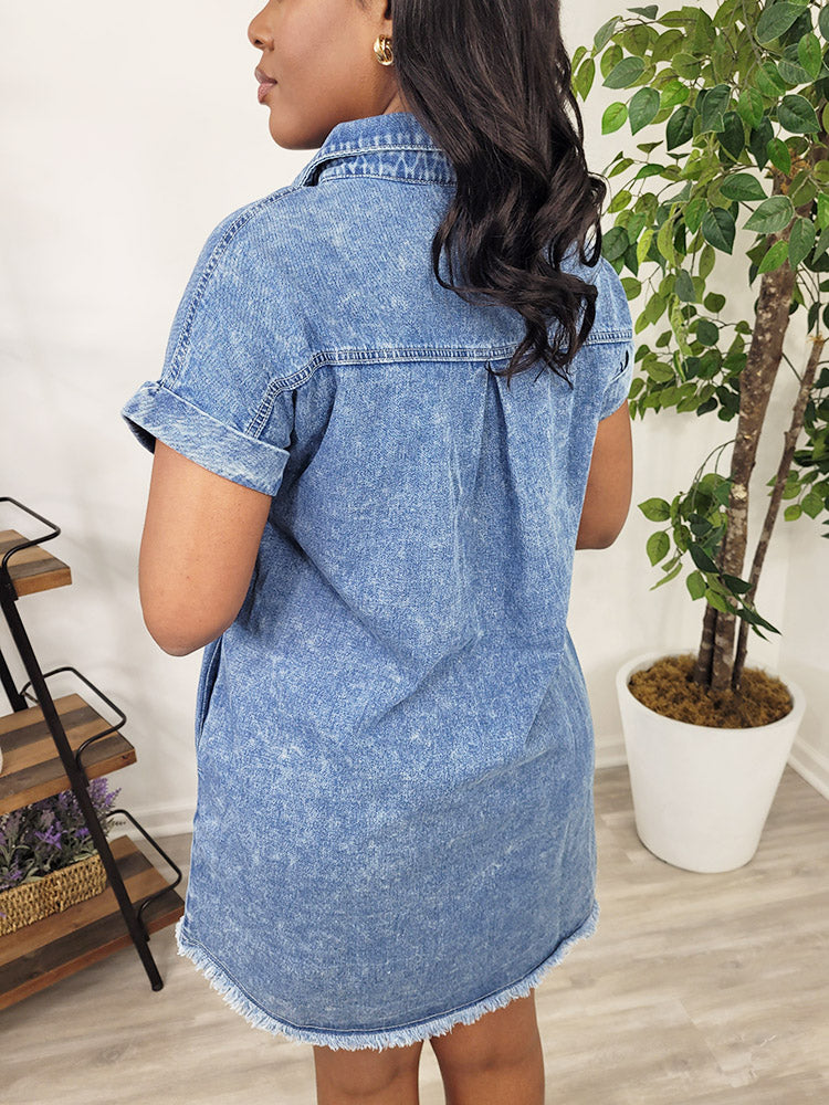 Raw Hem Denim Shirt Dress