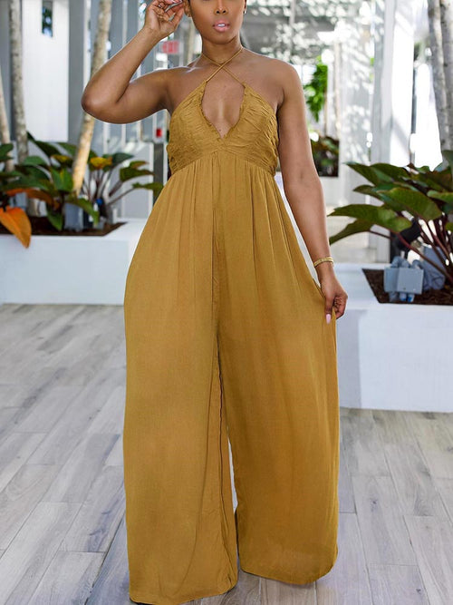 Halter Backless Wide Leg Jumpsuit