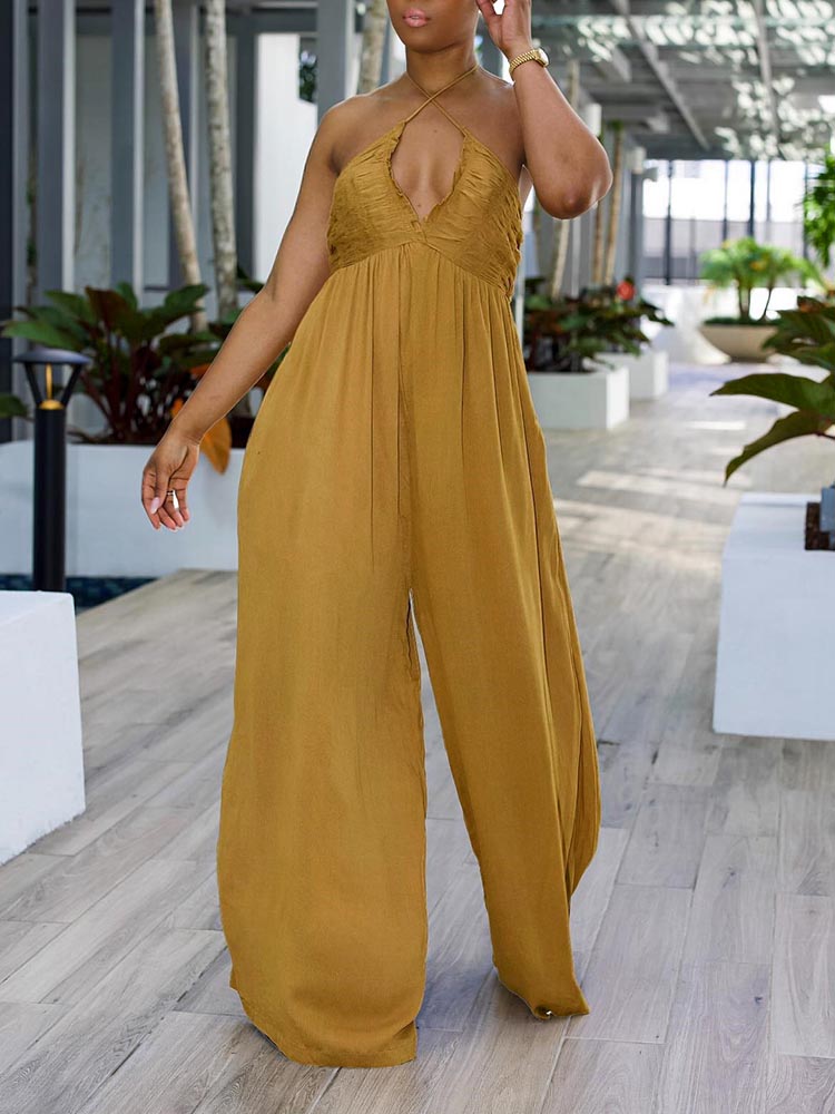 Halter Backless Wide Leg Jumpsuit