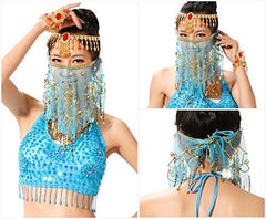 YM & Dancer P40 Face Veils Belly Dance Costumes Mesh Face Veil with Beaded Halloween Costume Accessory