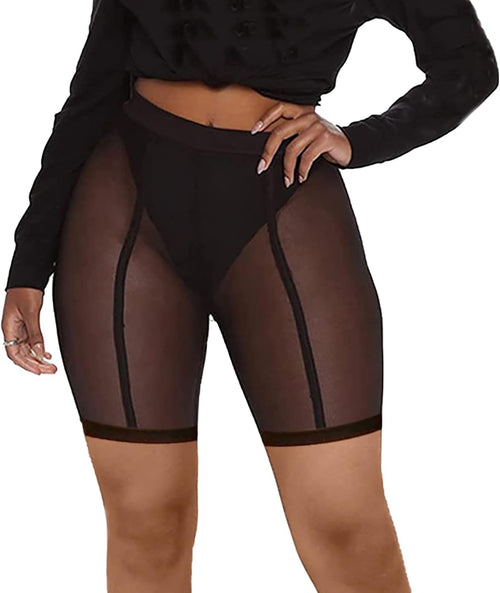 YM & Dancer C53 Womens Sexy High Waisted Mesh See Through Skinny Shorts Leggings Club Streetwear