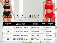 YM & Dancer C03  Women Rave Outfits Cutout Fishnet Top Booty Shorts Bottom Choker 3Pcs Babydoll Nightwear Festival Lingerie