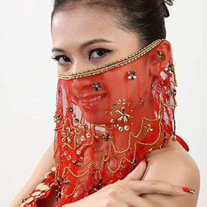 YM & Dancer P40 Face Veils Belly Dance Costumes Mesh Face Veil with Beaded Halloween Costume Accessory