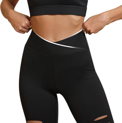 YM & Dancer C224 Womens High Waist Yoga Pants Cutout Ripped Tummy Control Workout Running Yoga Skinny Leggings