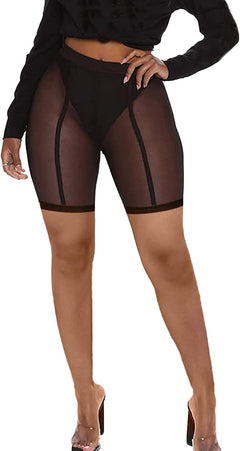 YM & Dancer C53 Womens Sexy High Waisted Mesh See Through Skinny Shorts Leggings Club Streetwear