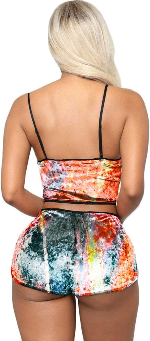 YM & Dancer C45 Women's Velvet 2 Piece Outfit Spaghetti Strap Sleeveless Crop Top+ Shorts Set