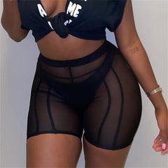 YM & Dancer C53 Womens Sexy High Waisted Mesh See Through Skinny Shorts Leggings Club Streetwear