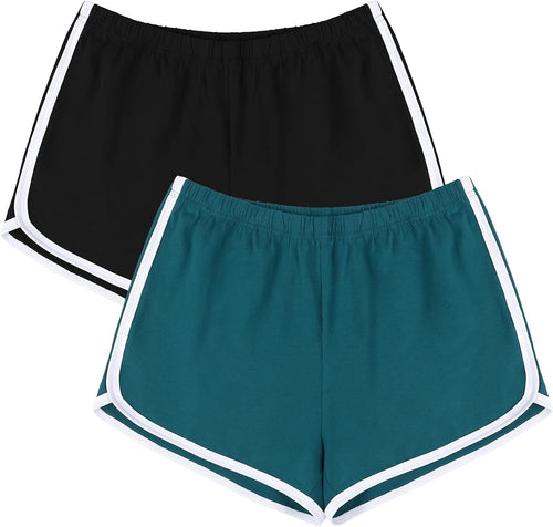 YM & Dancer C35 Women's Cotton Shorts Gym Shorts Yoga Shorts Summer Running Active Shorts Dance Elastic Shorts, Pack of 2