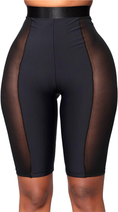 YM & Dancer C53 Womens Sexy High Waisted Mesh See Through Skinny Shorts Leggings Club Streetwear