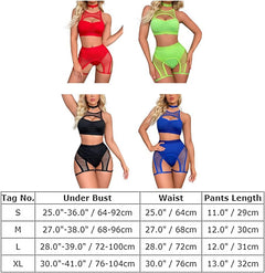 YM & Dancer C03  Women Rave Outfits Cutout Fishnet Top Booty Shorts Bottom Choker 3Pcs Babydoll Nightwear Festival Lingerie