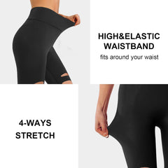 YM & Dancer C224 Womens High Waist Yoga Pants Cutout Ripped Tummy Control Workout Running Yoga Skinny Leggings