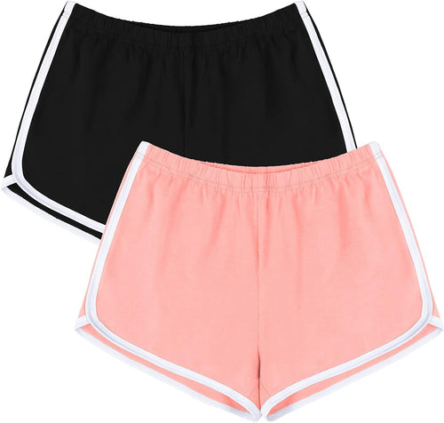 YM & Dancer C35 Women's Cotton Shorts Gym Shorts Yoga Shorts Summer Running Active Shorts Dance Elastic Shorts, Pack of 2