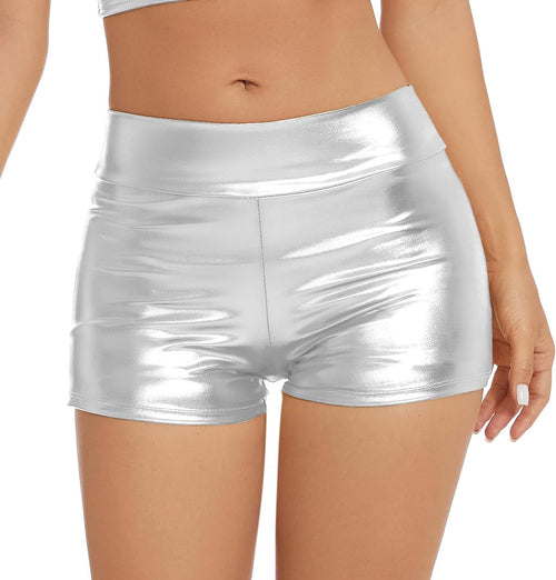 YM & Dancer C41 Women's Metallic Rave Booty Shorts Shiny High Waisted Bottoms for Dance Festival