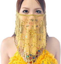 YM & Dancer P40 Face Veils Belly Dance Costumes Mesh Face Veil with Beaded Halloween Costume Accessory