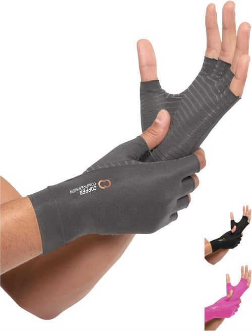 YM & Dancer P33 Copper Compression Arthritis Gloves | Fingerless Arthritis Carpal Tunnel Pain Relief Gloves For Men & Women | Hand Support Wrist Brace For Rheumatoid, Tendonitis, Swelling, Crocheting, Typing (L)