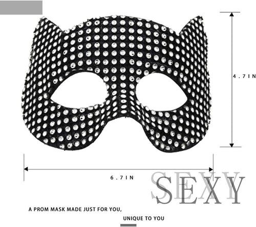 YM & Dancer P30 Cat Ear Mask Sparkle Rainstone Mask Face Decoration Masquerade Masks Mardi Gras Halloween Party for Women and Girl