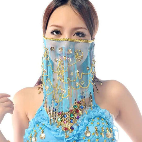 YM & Dancer P40 Face Veils Belly Dance Costumes Mesh Face Veil with Beaded Halloween Costume Accessory