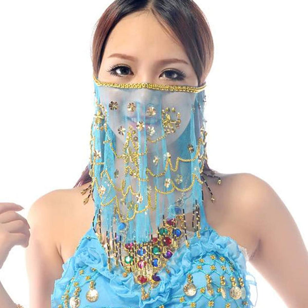 YM & Dancer P40 Face Veils Belly Dance Costumes Mesh Face Veil with Beaded Halloween Costume Accessory