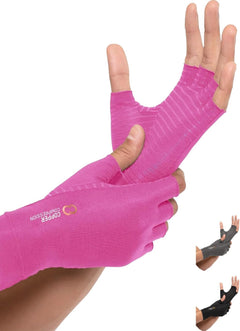 YM & Dancer P33 Copper Compression Arthritis Gloves | Fingerless Arthritis Carpal Tunnel Pain Relief Gloves For Men & Women | Hand Support Wrist Brace For Rheumatoid, Tendonitis, Swelling, Crocheting, Typing (L)