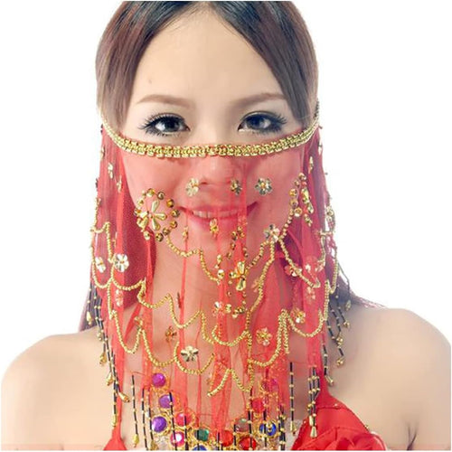 YM & Dancer P40 Face Veils Belly Dance Costumes Mesh Face Veil with Beaded Halloween Costume Accessory