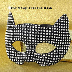 YM & Dancer P30 Cat Ear Mask Sparkle Rainstone Mask Face Decoration Masquerade Masks Mardi Gras Halloween Party for Women and Girl